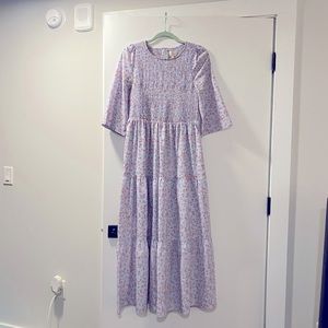 Melloday/Nordstrom light blue floral maxi dress. Smocked on top. Elbow sleeves